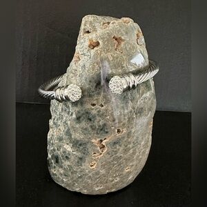 Vintage Silver Colored Open Bangle With Crystal Ends.